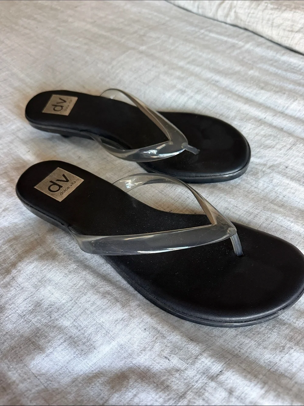 DV by Dolce Vita Black kitten Sandals with Clear Straps - size 8